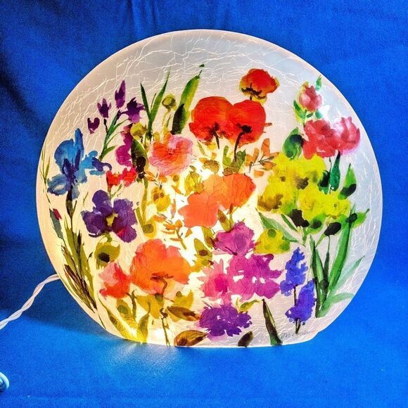 Spring Florals Glass Lighted Vase Signed Home Decor Illumination - Picture 9 of 14